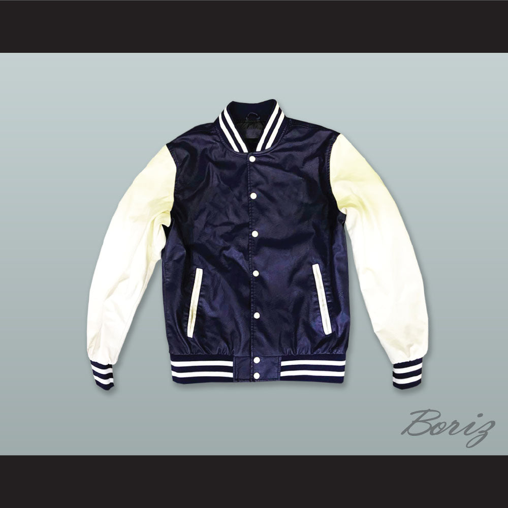 Brad Hamilton Ridgemont High Navy Blue and White Lab Leather Varsity Letterman Jacket