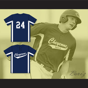Brandon Nimmo 24 Cheyenne Post Six Navy Blue Baseball Jersey 1