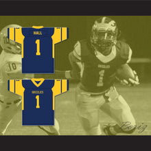 Load image into Gallery viewer, Breece Hall 1 Wichita Northwest High School Grizzlies Navy Blue Football Jersey 2
