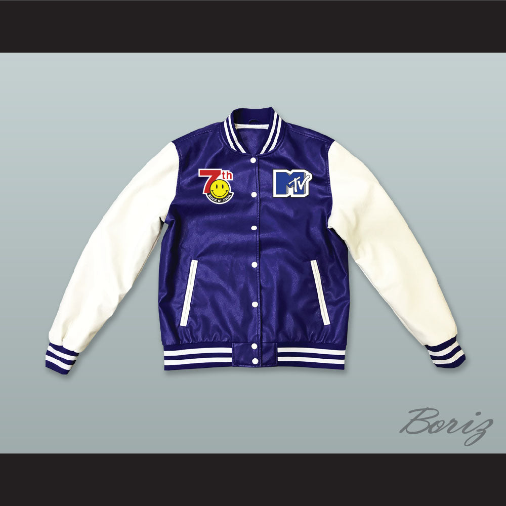 Bricklayers Basketball 7th Annual Rock N' Jock B-Ball Jam 1997 Blue and White Lab Leather Varsity Letterman Jacket