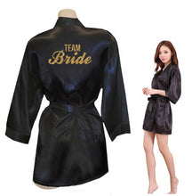 Load image into Gallery viewer, Bride Crown Team Bride Golden Glitter Print Kimono Robes Faux Silk Women Bachelorette Wedding Preparewear Free Shipping