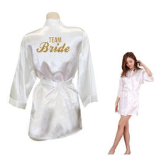 Load image into Gallery viewer, Bride Crown Team Bride Golden Glitter Print Kimono Robes Faux Silk Women Bachelorette Wedding Preparewear Free Shipping