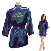 Load image into Gallery viewer, Bride Crown Team Bride Golden Glitter Print Kimono Robes Faux Silk Women Bachelorette Wedding Preparewear Free Shipping
