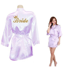 Load image into Gallery viewer, Bride Crown Team Bride Golden Glitter Print Kimono Robes Faux Silk Women Bachelorette Wedding Preparewear Free Shipping
