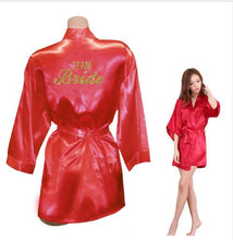 Load image into Gallery viewer, Bride Crown Team Bride Golden Glitter Print Kimono Robes Faux Silk Women Bachelorette Wedding Preparewear Free Shipping