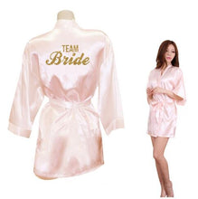 Load image into Gallery viewer, Bride Crown Team Bride Golden Glitter Print Kimono Robes Faux Silk Women Bachelorette Wedding Preparewear Free Shipping