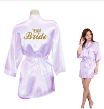 Load image into Gallery viewer, Bride Crown Team Bride Golden Glitter Print Kimono Robes Faux Silk Women Bachelorette Wedding Preparewear Free Shipping