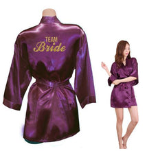 Load image into Gallery viewer, Bride Crown Team Bride Golden Glitter Print Kimono Robes Faux Silk Women Bachelorette Wedding Preparewear Free Shipping