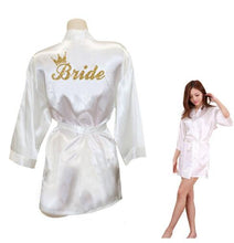 Load image into Gallery viewer, Bride Crown Team Bride Golden Glitter Print Kimono Robes Faux Silk Women Bachelorette Wedding Preparewear Free Shipping