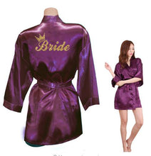 Load image into Gallery viewer, Bride Crown Team Bride Golden Glitter Print Kimono Robes Faux Silk Women Bachelorette Wedding Preparewear Free Shipping