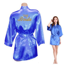 Load image into Gallery viewer, Bride Crown Team Bride Golden Glitter Print Kimono Robes Faux Silk Women Bachelorette Wedding Preparewear Free Shipping