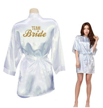 Load image into Gallery viewer, Bride Crown Team Bride Golden Glitter Print Kimono Robes Faux Silk Women Bachelorette Wedding Preparewear Free Shipping