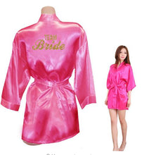 Load image into Gallery viewer, Bride Crown Team Bride Golden Glitter Print Kimono Robes Faux Silk Women Bachelorette Wedding Preparewear Free Shipping