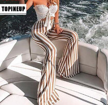 Load image into Gallery viewer, British Style Sexy stripes flare high waist pants streetwear women pure cotton flare pants  back zipper  skinny trousers Forwome