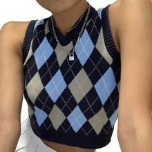 Load image into Gallery viewer, Brown Argyle Vintage Y2K Cropped Sweater Vest Autumn Sleeveless Knit Pullover Preppy Style Casual Plaid Knitwear 90s