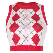 Load image into Gallery viewer, Brown Argyle Vintage Y2K Cropped Sweater Vest Autumn Sleeveless Knit Pullover Preppy Style Casual Plaid Knitwear 90s