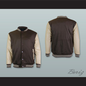 Brown Wool and Tan Lab Leather Varsity Letterman Jacket