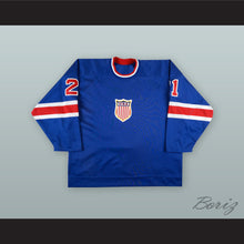 Load image into Gallery viewer, Bryan Smolinski 21 USA National Team Blue Hockey Jersey