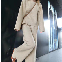 Load image into Gallery viewer, CABFU knitting trouser suit women's set autumn winter loose tracksuit warm pullovers sweater wide legs pants set knitting P405