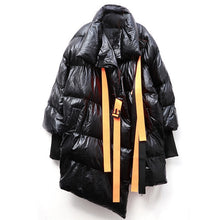Load image into Gallery viewer, CHICEVER 2020 Ribbons Women's Winter Down Jackets Stand Collar Long Sleeve Asymmetric Jacket Female Fashion Clothes Tide