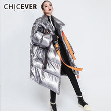 Load image into Gallery viewer, CHICEVER 2020 Ribbons Women's Winter Down Jackets Stand Collar Long Sleeve Asymmetric Jacket Female Fashion Clothes Tide