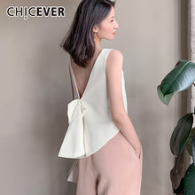Load image into Gallery viewer, CHICEVER Korean Lace Up Bowknot Women's Vest O Neck Tank Sleeveless Backless Large Size Loose Female Vests 2020 Fashion New