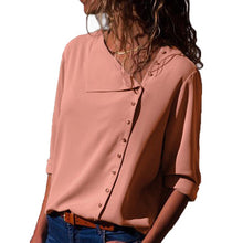 Load image into Gallery viewer, CHICEVER Summer Casual Solid Women's Blouse Irregular Skew Collar Long Sleeve Button Slim Plus Size Female Shirt 2020 Fashion