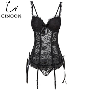 CINOON New Sexy Hollow Corset Women Underwear Lace Up Body Bustier Overbust Mesh Breathable Corsets Women's Lingerie