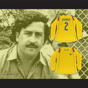 Pablo Escobar 2 Colombia Yellow Long Sleeve Football Soccer Jersey