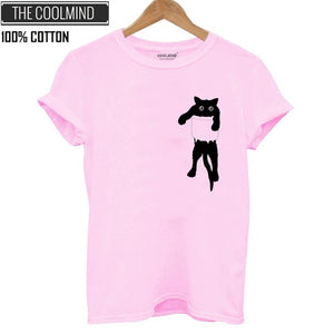 COOLMIND QI0232B 100% cotton cat print women T shirt casual short sleeve Tshirt female o-neck loose women t-shirt tops tee shirt