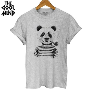 COOLMIND WQ0101B  cotton casual short sleeve women T shirt casual loose o-neck lovely panda printed women T-shirt