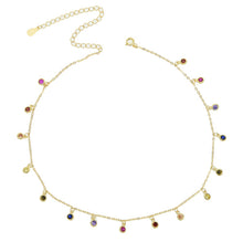 Load image into Gallery viewer, CZ round Bezel Drip necklace 925 sterling silver Dainty Chandalier layering necklace gold filled delicate rainbow cz choker