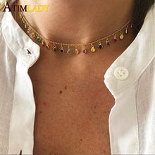 Load image into Gallery viewer, CZ round Bezel Drip necklace 925 sterling silver Dainty Chandalier layering necklace gold filled delicate rainbow cz choker