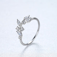 Load image into Gallery viewer, CZCITY Korean 925 Sterling Silver Handmade Olive Leaf Rings for Women Exquisite CZ Stone Adjustable Open Ring Silver 925 Jewelry