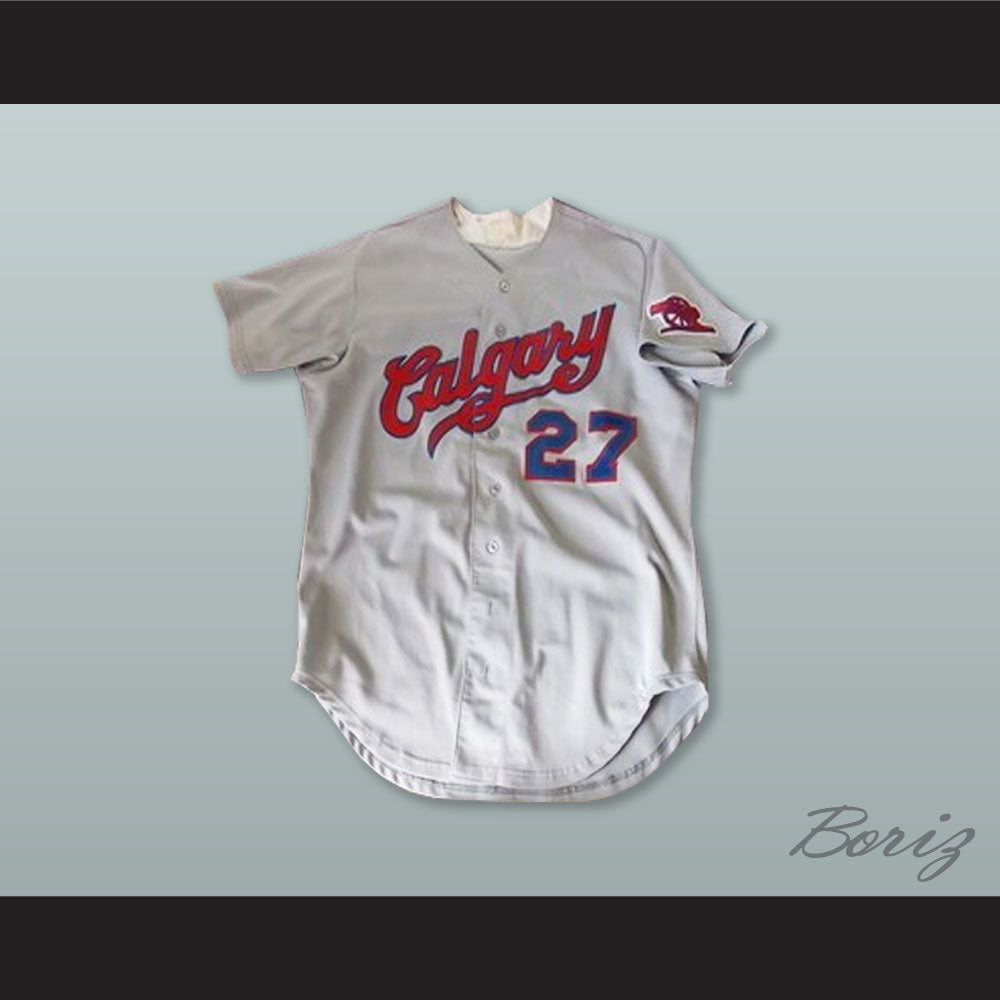 Calgary Cannons 27 Gray Button Down Baseball Jersey