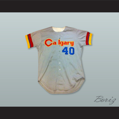 Calgary Cannons 40 Gray Button Down Baseball Jersey