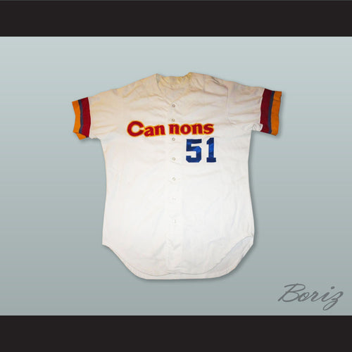 Brown 51 Calgary Cannons White Button Down Baseball Jersey