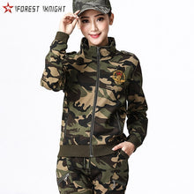 Load image into Gallery viewer, Camo Sets Sport Suit Women Hiking Jackets Pants Suit Two Piece Set Camouflage Outdoor Trekking Fashion Knit Cotton Female Sets