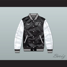 Load image into Gallery viewer, Kingpin Cartel Community College Black/ White Varsity Letterman Satin Bomber Jacket