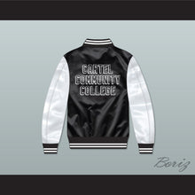 Load image into Gallery viewer, Kingpin Cartel Community College Black/ White Varsity Letterman Satin Bomber Jacket