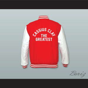 Cassius Clay The Greatest Red Wool and White Lab Leather Varsity Letterman Jacket