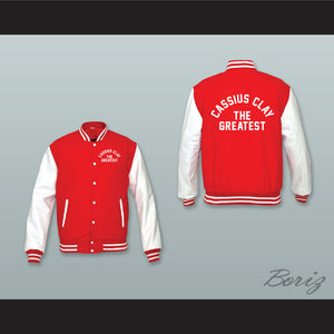 Cassius Clay The Greatest Red Wool and White Lab Leather Varsity Letterman Jacket