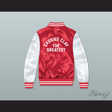 Load image into Gallery viewer, Cassius Clay The Greatest Red/ White Varsity Letterman Satin Bomber Jacket