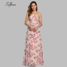 Load image into Gallery viewer, Casual Floral Printed Maxi Dress A-Line Ruffles Spaghetti Straps Chiffon Women Dress Ladies Simple Beach Party Dress Vestidos