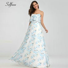 Load image into Gallery viewer, Casual Floral Printed Maxi Dress A-Line Ruffles Spaghetti Straps Chiffon Women Dress Ladies Simple Beach Party Dress Vestidos