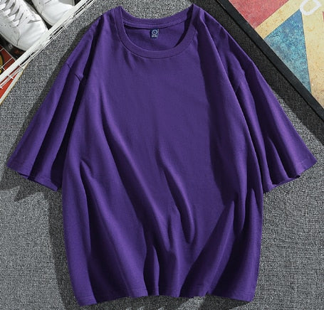 Casual Solid Ladies Purple Black Cotton Oversize T Shirt Women Tshirt Plus Size Short Sleeve O Neck Basic Tops Harajuku Clothes