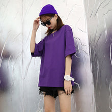 Load image into Gallery viewer, Casual Solid Ladies Purple Black Cotton Oversize T Shirt Women Tshirt Plus Size Short Sleeve O Neck Basic Tops Harajuku Clothes