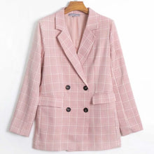 Load image into Gallery viewer, Casual Women&#39;s Pink Plaid Jacket Feminine 2020 new autumn loose mid-length women&#39;s blazer Fashion small suit double breasted