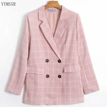 Load image into Gallery viewer, Casual Women&#39;s Pink Plaid Jacket Feminine 2020 new autumn loose mid-length women&#39;s blazer Fashion small suit double breasted