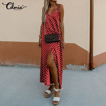 Load image into Gallery viewer, Celmia 2020 New Long Split Vestidos Women Straps Sleeveless Summer Sundress Polka Dot Printed Maxi Dress Casual Female Robe  5XL